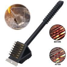 Barbecue Brush - 36x7.1x8CM - Stainless Steel - Brass Wire - Black