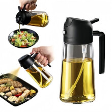 470ml Cooking Oil Spray - 2-in-1 Air Fryer for Cooking, Salads, Vinegars and Kitchen Accessories - Black