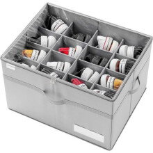 Shoe Organizer, Holds 16 Pairs, Large Shoe Storage Box for Closet, Foldable, Reinforced Handles, Gray