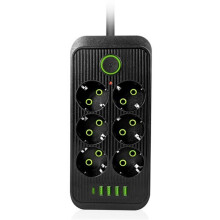 EU Power Strip with 6 AC Outlets, 4 USB Ports, 1 Type-C Network Filter, Charging Port, Black