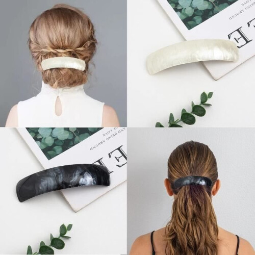 Hair Clips - 6 Pcs - Large Automatic Barrettes - Rectangular - 6 Assorted Colors 2