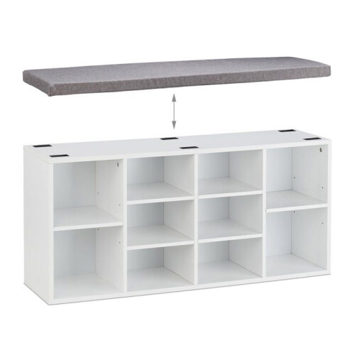 Bancs à chaussures - HELLOSHOP26 - 80 x 30 x 40 cm - Coussin d'assise - 10 compartiments - Finition blanche 2