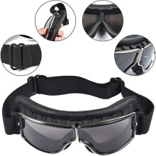 Motorcycle Goggles - Vintage - Anti-Fog - PU Leather - Dustproof - Black
