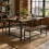 (Rustic Oak) Set of 2 Industrial Dining Bench Steel Frame 5