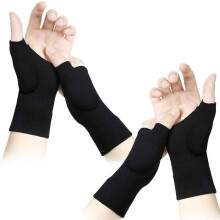 Pairs of Gel Wrist Support Splint Thumb Injury Pads Breathable Compression Relief Gloves (Black) L
