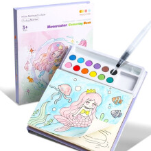 Coloring book with watercolor paints for toddlers ages 3 to 8, watercolor painting kit, for arts, Mermaid