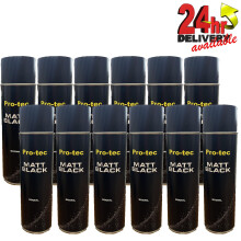 ProTec PROMB500 Fast Drying Matt Black Acrylic Spray Paint 500ml Aerosol Can x12