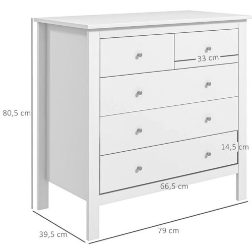 Commode - HELLOSHOP26 - 79 x 39,5 x 80,5 cm - Blanc - 5 tiroirs - Ouverture silencieuse 1
