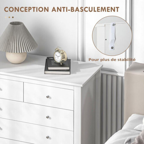 Commode - HELLOSHOP26 - 79 x 39,5 x 80,5 cm - Blanc - 5 tiroirs - Ouverture silencieuse 2