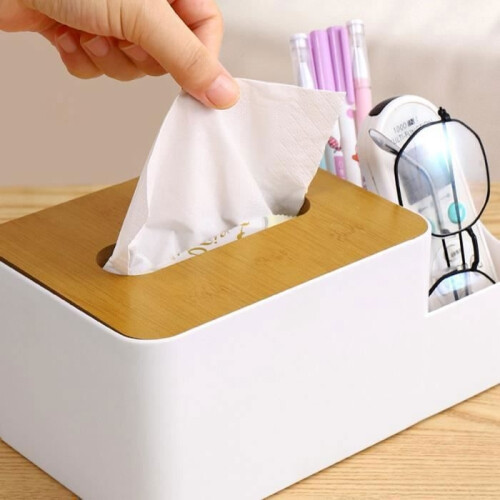 Rectangular Tissue Box, Multifunctional Tissue Box with 2 Compartments, Beautiful Material, Tissue Dispenser 1