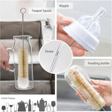 Set of 9 Long Coconut Rayon Bottle Brushes, Cleaning Brush Set for Baby Bottles, Cups, and Glasses