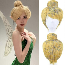 Tinker Bell Wig Women Short Straight Cosplay Costume Wig for Halloween Hair Gold Blonde Party Christmas Wig