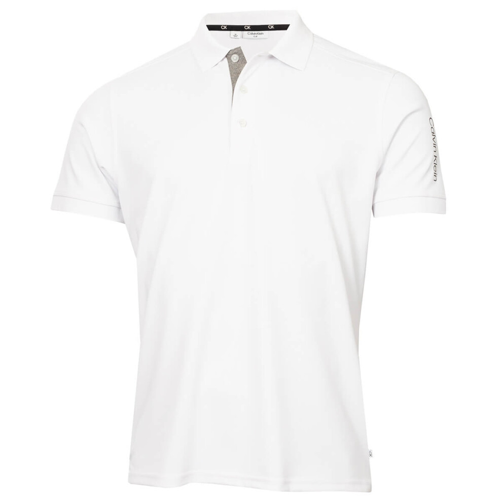 Calvin Klein (S, Billiant White) Mens Club Golf Lightweight Breathable Wicking Polo Shirt