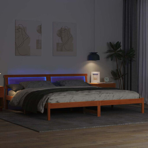 VidaXL vidaXL Bed Frame with Headboard Wax Brown 200 x 200 cm Solid Pine Wood 2