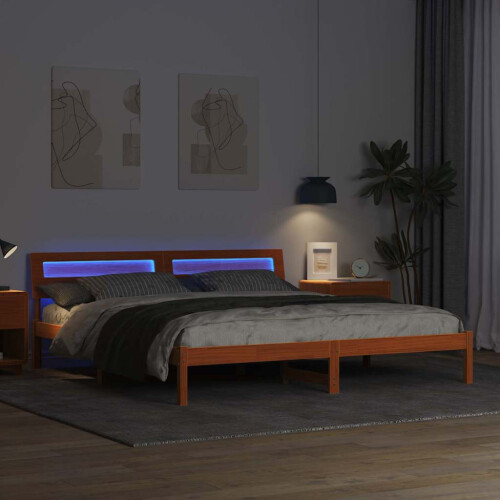 VidaXL vidaXL Bed Frame with Headboard Brown 200 x 200 cm Solid Pine Wood 1