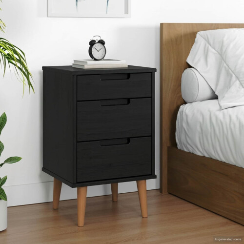 VidaXL vidaXL Bedside Cabinet Black 40 x 35 x 65 cm Solid Pine Wood