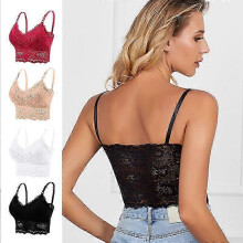 (S, Black) Plus Size Adjustable Lace Bralettes for Women Bralette Padded Lace Bandeau Bra