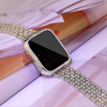 Supoix Compatible with Apple Watch Band 38mm 40mm 41mm 42mm 44mm 45mm+ Case, Women Jewelry Bling Diamond Rhinestone Replacement Metal Strap& 2 Pack PC