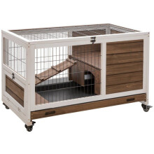 Clapier de 2 andares com rodízios 90 x 53 x 59 cm porta com fechadura prateleira removível