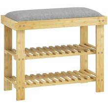 Bancs à chaussures - HELLOSHOP26 - 60x29x49 cm - Assise rembourrée - 2 étagères - Bambou gris/bois