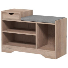 Banc à chaussures - HELLOSHOP26 - 76,5 x 30 x 52 cm - Assise rembourrée - 3 compartiments - Gris effet bois