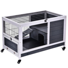 Gaiola para coelhos interior de dois níveis 90 x 53 x 59 cm com telhado abrível e bandeja removível