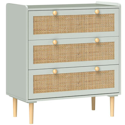 Commodes - HELLOSHOP26 - 804087,5 cm - 3 tiroirs - MDF imitation rotin - Vert olive - Anti-basculement