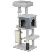 Albero per gatti - HELLOSHOP26 - Torre di gioco 44 x 34 x 104 cm - Casetta & letto - Pali in sisal - Grigio/crema