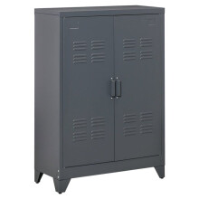 Armoire bureau - HELLOSHOP26 - 75 x 33 x 110 cm - Gris anthracite - 2 portes persiennes - 2 étagères réglables