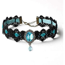 (blue) Gothic Punk Lace Choker Necklace For Women Fashion Retro Clavicle Chain Halloween Collar Choker Steampunk Jewelry Gift for Girl
