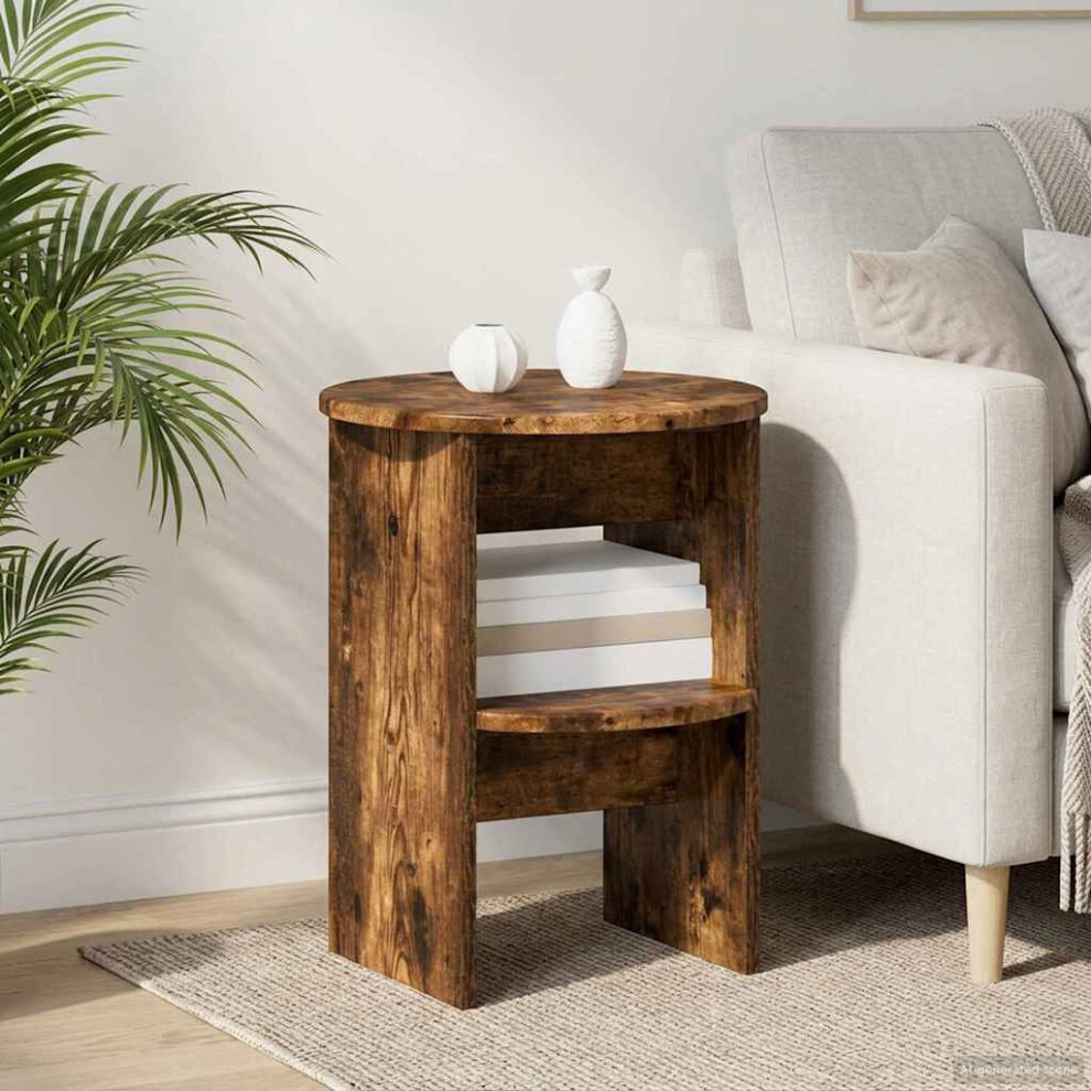 Vidaxl Side Cabinet Smoked Oak Ø40 X 50 Cm Engineered Wood