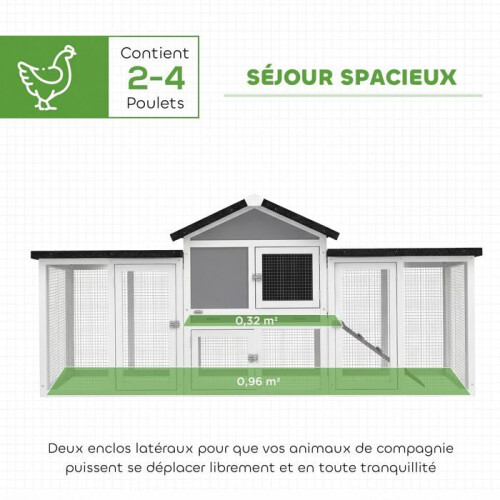 Galpão para galinhas e coelhos 204 x 85 x 93 cm seguro e ventilado com 2