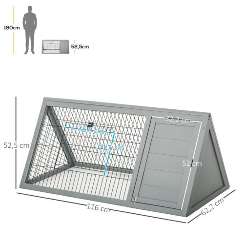 Clapier triangular cercado externo e abrigo de porta dupla 116 x 62,2 x 52,5 cm seguro 1