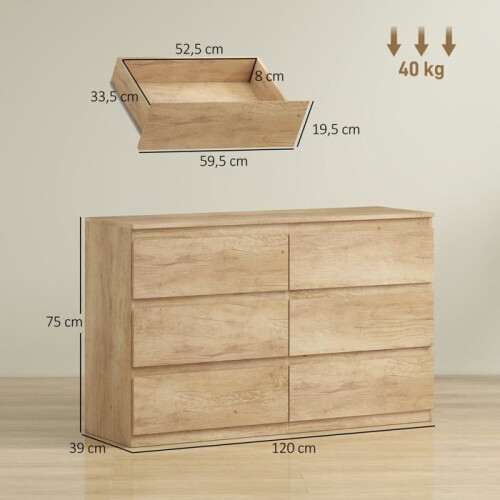 Commode de rangement 120 x 39 x 75 cm 6 tiroirs gain de place design 1