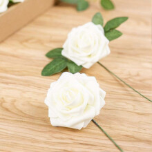 (Pink) 25pcs Flower Foam Rose Roses Flower Heads With Stem For Diy Wedding Bouquets Centerpieces