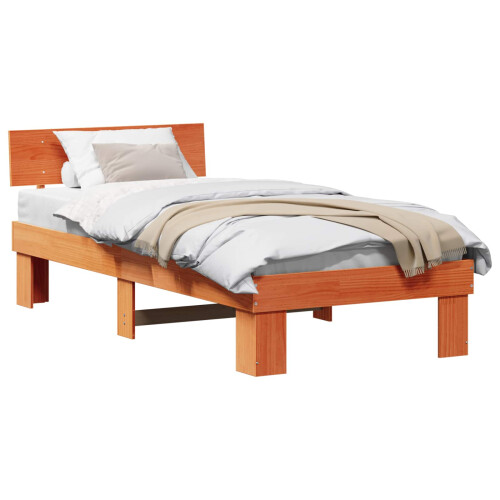 VidaXL vidaXL Bed Frame with Headboard Wax Brown 100 x 200 cm Solid Pine Wood 2