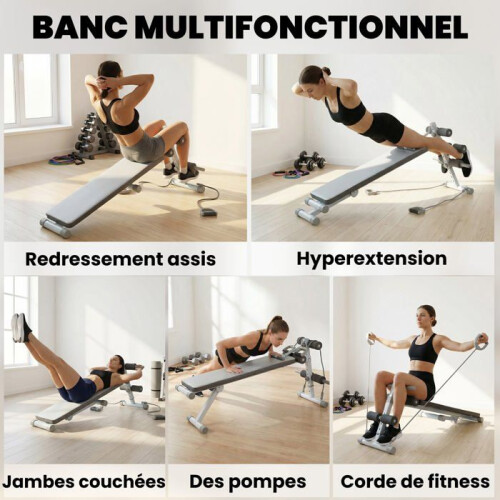 Banc de musculation - HELLOSHOP26 - Multi-positions - Siège réglable 3 niveaux - Rangement vertical - Charge 150 kg 2
