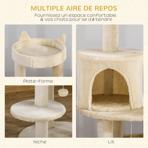 Albero per gatti 48 x 48 x 104 cm con nicchie e piattaforme graduali per gioco e 2