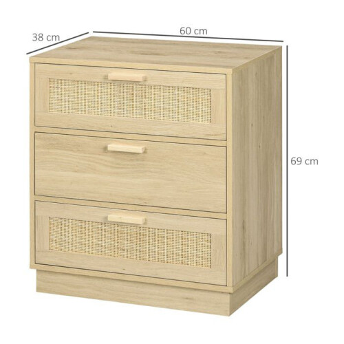 Commodes - HELLOSHOP26 - Commode 3 tiroirs - 60x38x69 cm - Façades cannage rotin - Système anti-basculement 1
