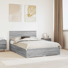 vidaXL Bed Frame with Drawer Grey Sonoma 150 x 200 cm Engineered Wood