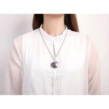 Natural Stone Moon Tree of Life Necklace Crystal Stone Necklace Jewelry (pink)