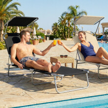 Outsunny Folding Chair Sun Lounger w/ Canopy Sunshade Garden Recliner Hammock