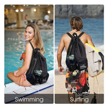 Swim Bag Mesh Drawstring Backpack for Swimming, Gym, Pool, Workout Gear & Sports Gray