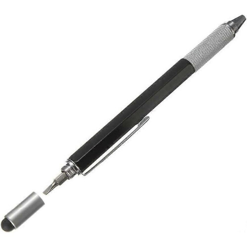 6 in 1 Tech-Tool Pen, Touch Screen Stylus/Flat-Head and Spirit Level Multifunction ToolBlack
