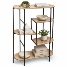 (5 Shelves) Multi Shelf Wall Rack w/ Black Metal Wood