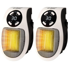 (500 W (Pack of 2)) 500W Ceramic Plug Heater, Adjustable thermostat, 12 Hour Timer & LED Display, 2 Fan Speeds, 2 Year Guarantee, White