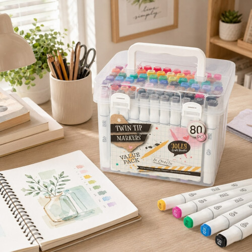 80 Colour Twin Tip Markers Set w/ Case 1