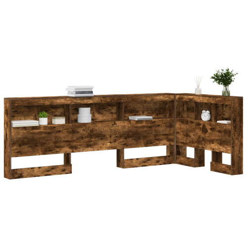 VidaXL vidaXL Storage Headboard with Shelf Smoked Oak 90 cm Engineered Wood 2