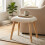 White Boucle Footstool Stool with Wood Legs 3