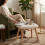 White Boucle Footstool Stool with Wood Legs 4